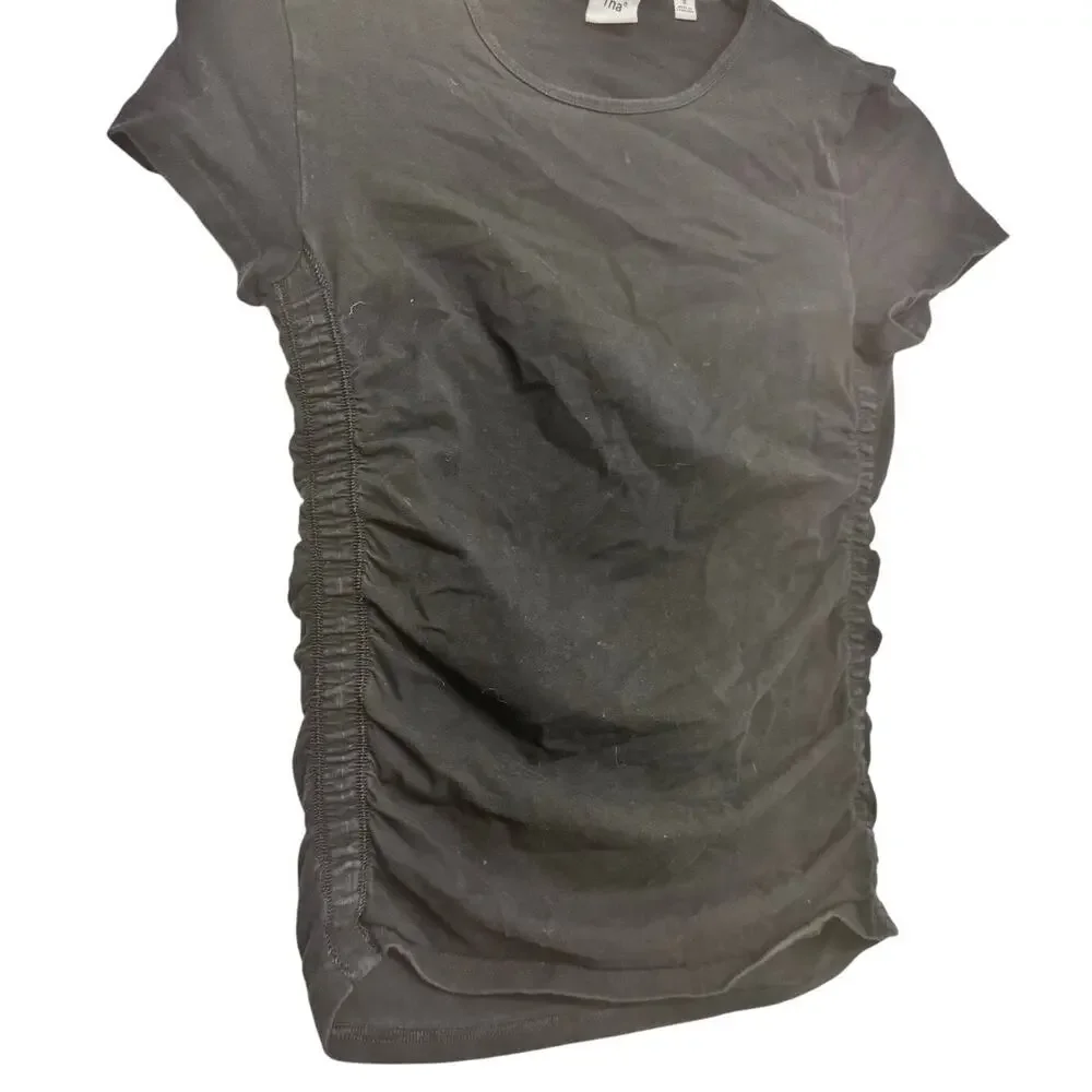 TNA by Aritzia‎ Black Ruched Side Tee Shirt Top Womens Size Small Y2K Minimalist